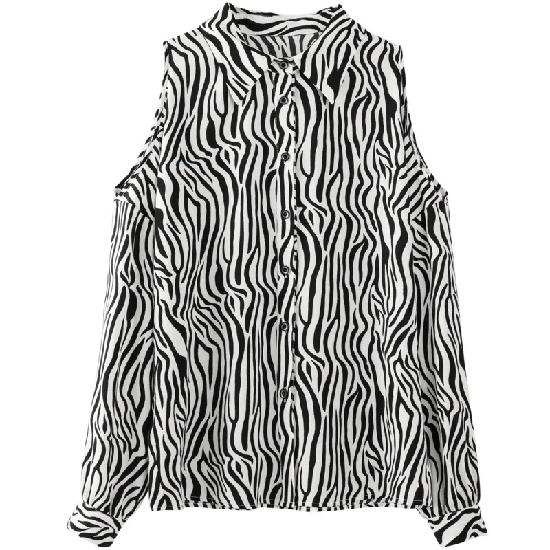

Aristocratic women's wear strapless niche design feeling long sleeve shirt zebra chiffon blouse