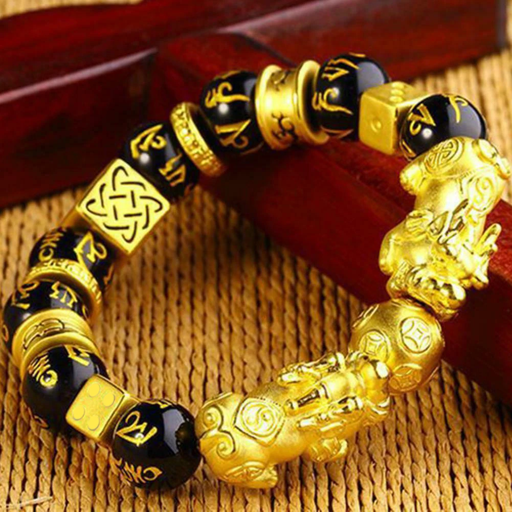 Feng Shui Black Obsidian Wealth Bracelet Good Luck Wristband Jewellery