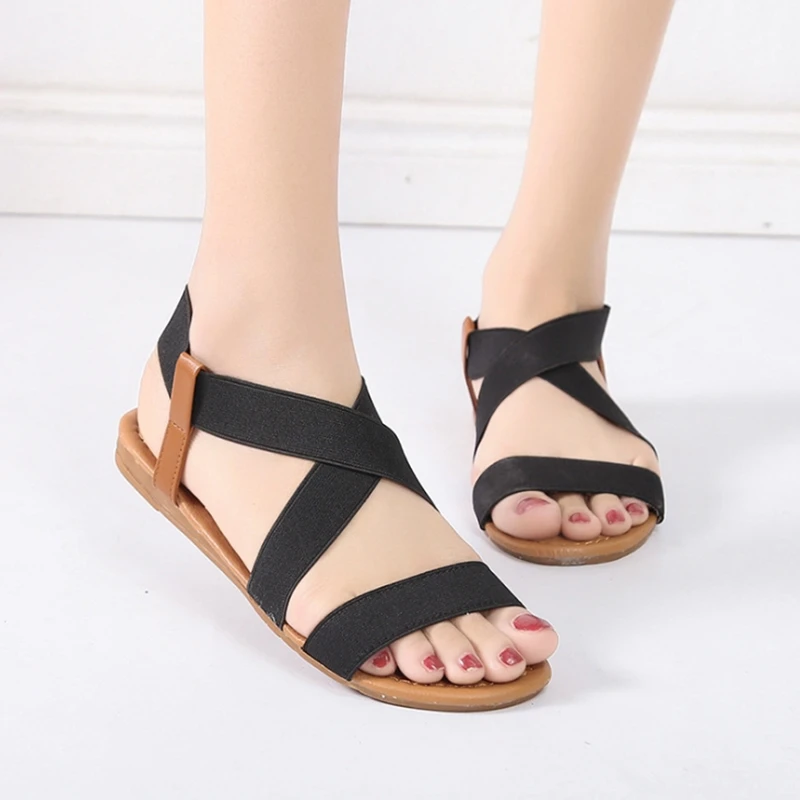 

Comfy Slip On Sandals Elastic Textile Splicing Sandals Casual Beach Shoes For Woman Classics Non-slip Lightweight Sandal Woman