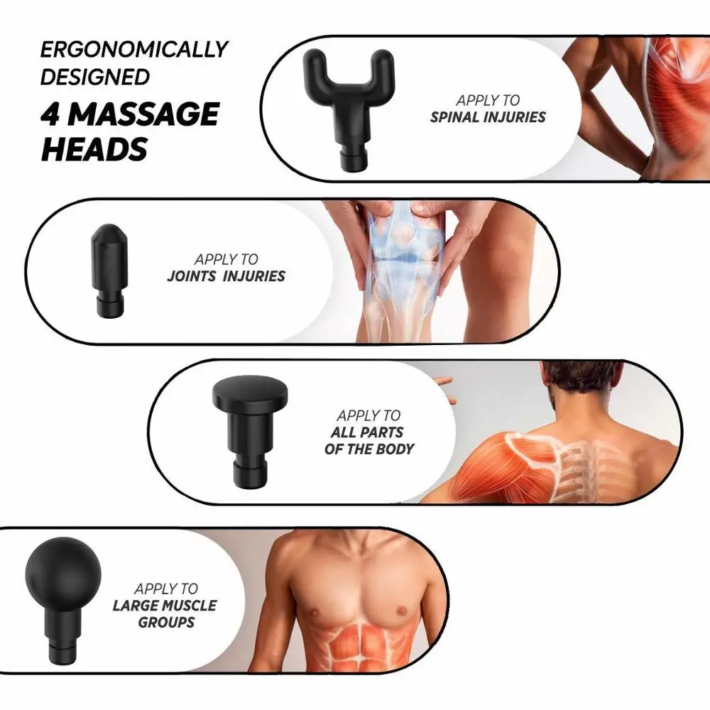 6 heads Muscle Massager Tissue Massage Gun Muscle Pain Management Body Relaxation Vibrating Pain Relief PK Booster Massage Gun