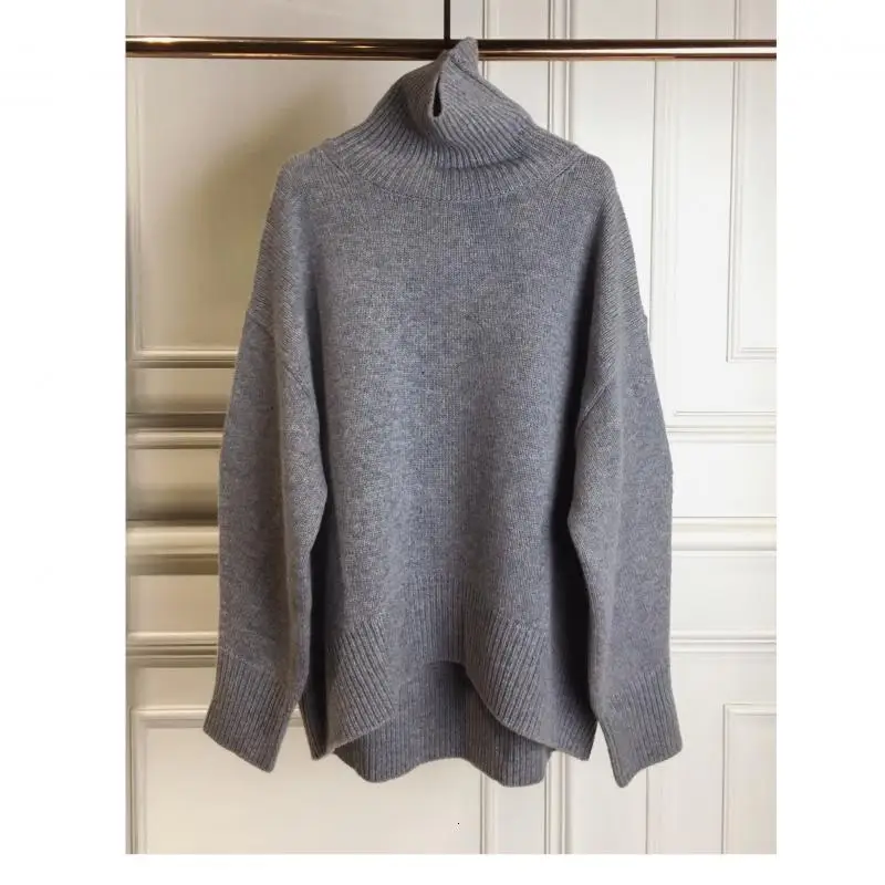 Grey coat Осень и зима модный однотонный теплый свитер с высоким воротником широкие брюки кашемировый костюм женский D371 - Цвет: Grey coat