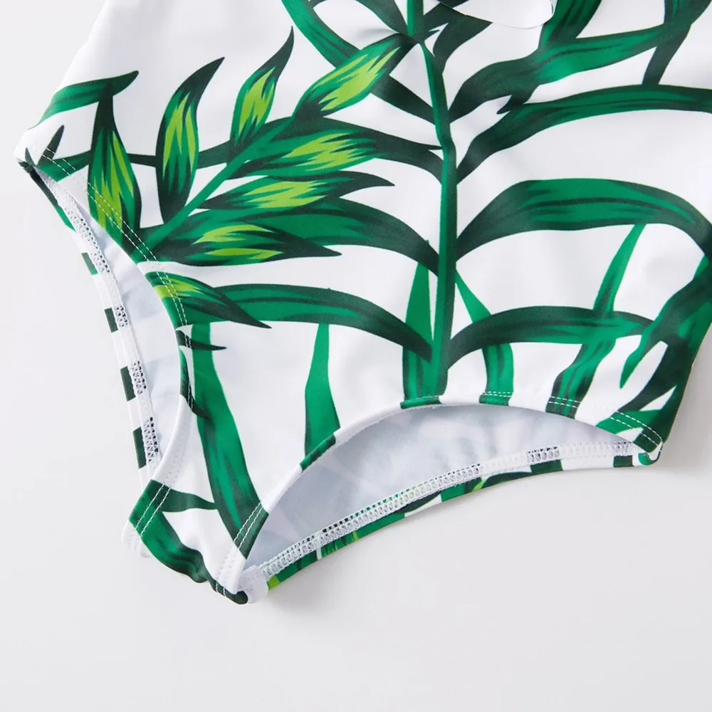 bunvel Family Look Bathing Suit Leaf Printed Fly Sleeve Baby Girls Women Swimwear Bikini Swimming Pool Trunks Briefs for Men Boy | Мать и