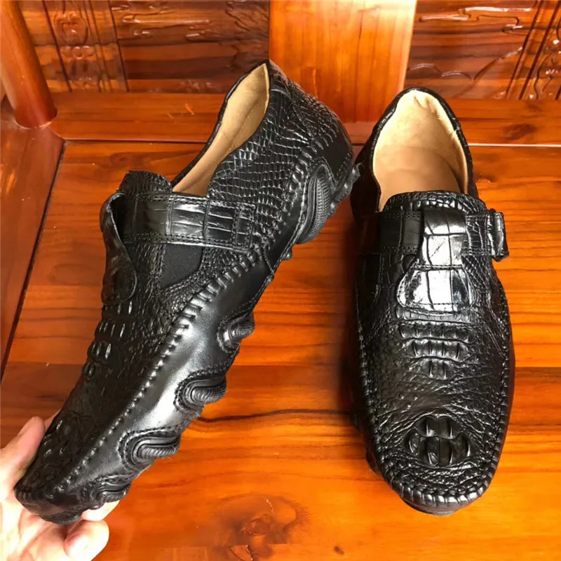 Повседневный стиль Аутентичные экзотические мужские туфли из крокодиловой кожи