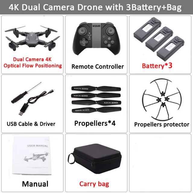 4K 3BAT suitcase Visuo XS816 складной Дрон с двойной камерой 4K WiFi FPV селфи широкоугольный оптический поток позиционирования RC Квадрокоптер вертолет игрушки - Цвет: 4K 3BAT suitcase