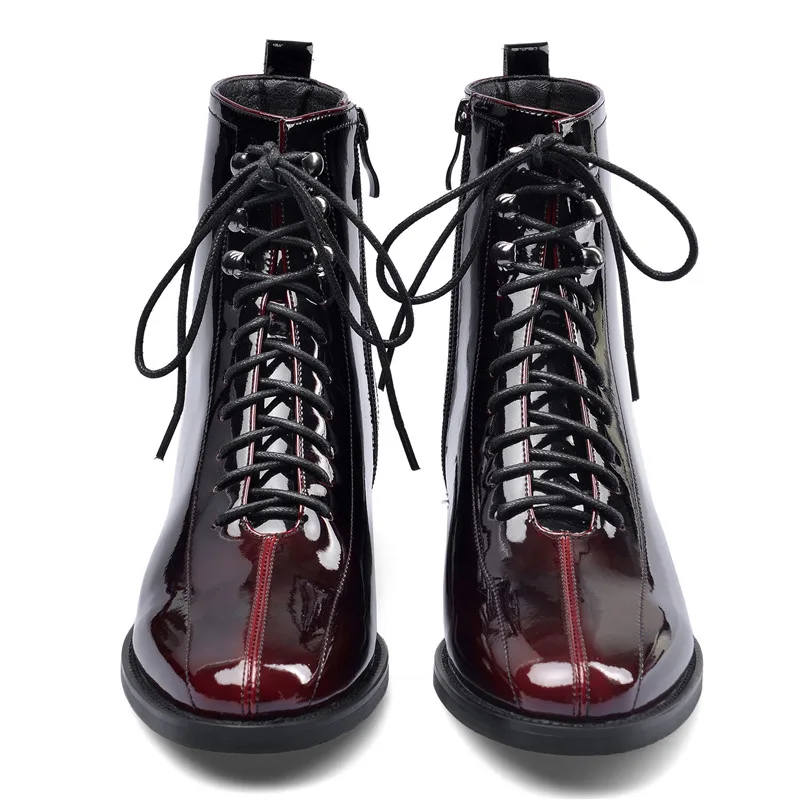 Женские ботильоны из натуральной кожи на шнуровке с градиентом | Обувь