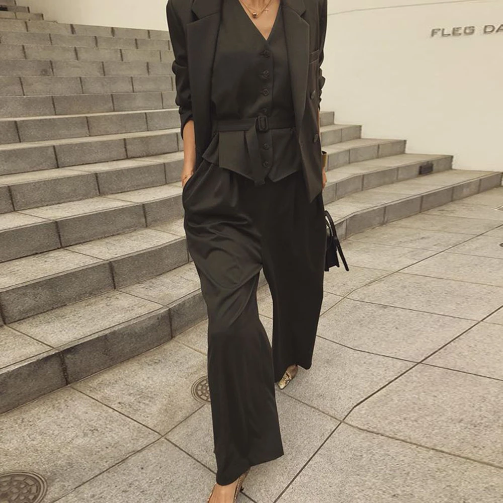 Женский комплект из трех предметов элегантный повседневный пиджак и широкие