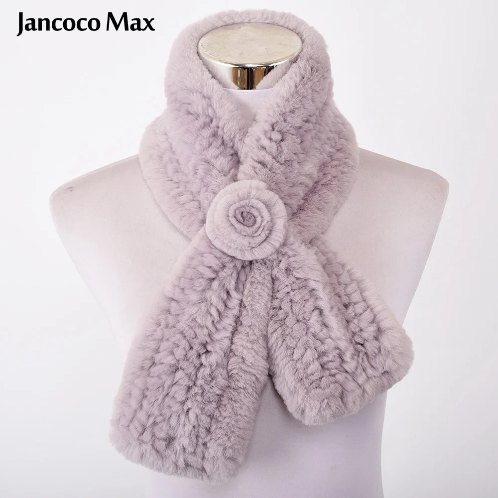 Женский меховой шарф однотонный теплый из натурального кроличьего меха на весну