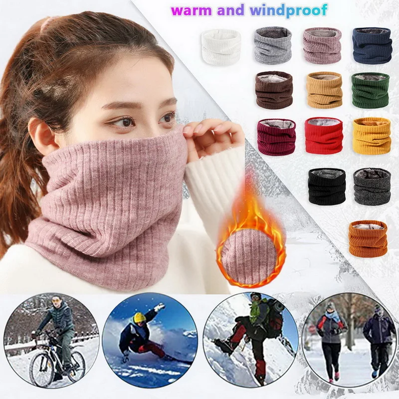 

Thick Winter Warm Ring Scarf For Women Solid Striped Soft Collor Neckerchief Outdoor Ski Full Mask Woolen Yarn Bufanda Muffler