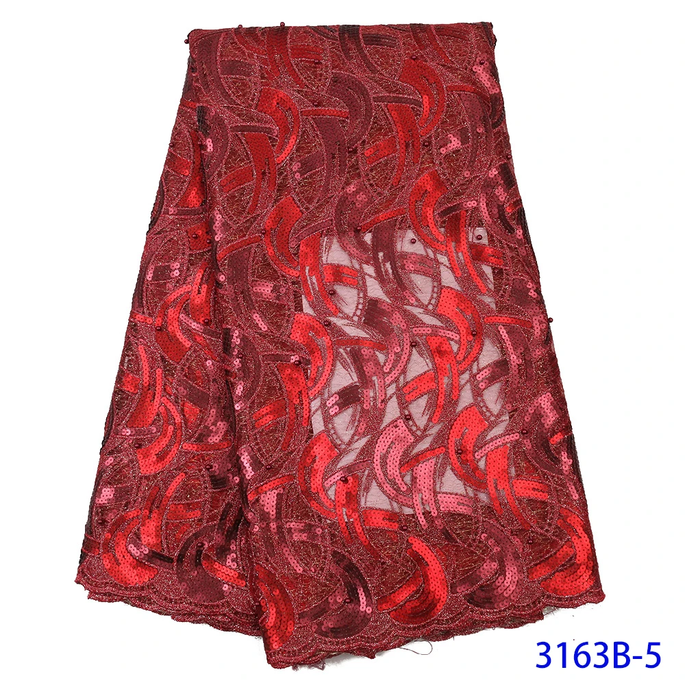 Нигерийская кружевная ткань 2020 Высокое качество Блестки красный вышитый тюль