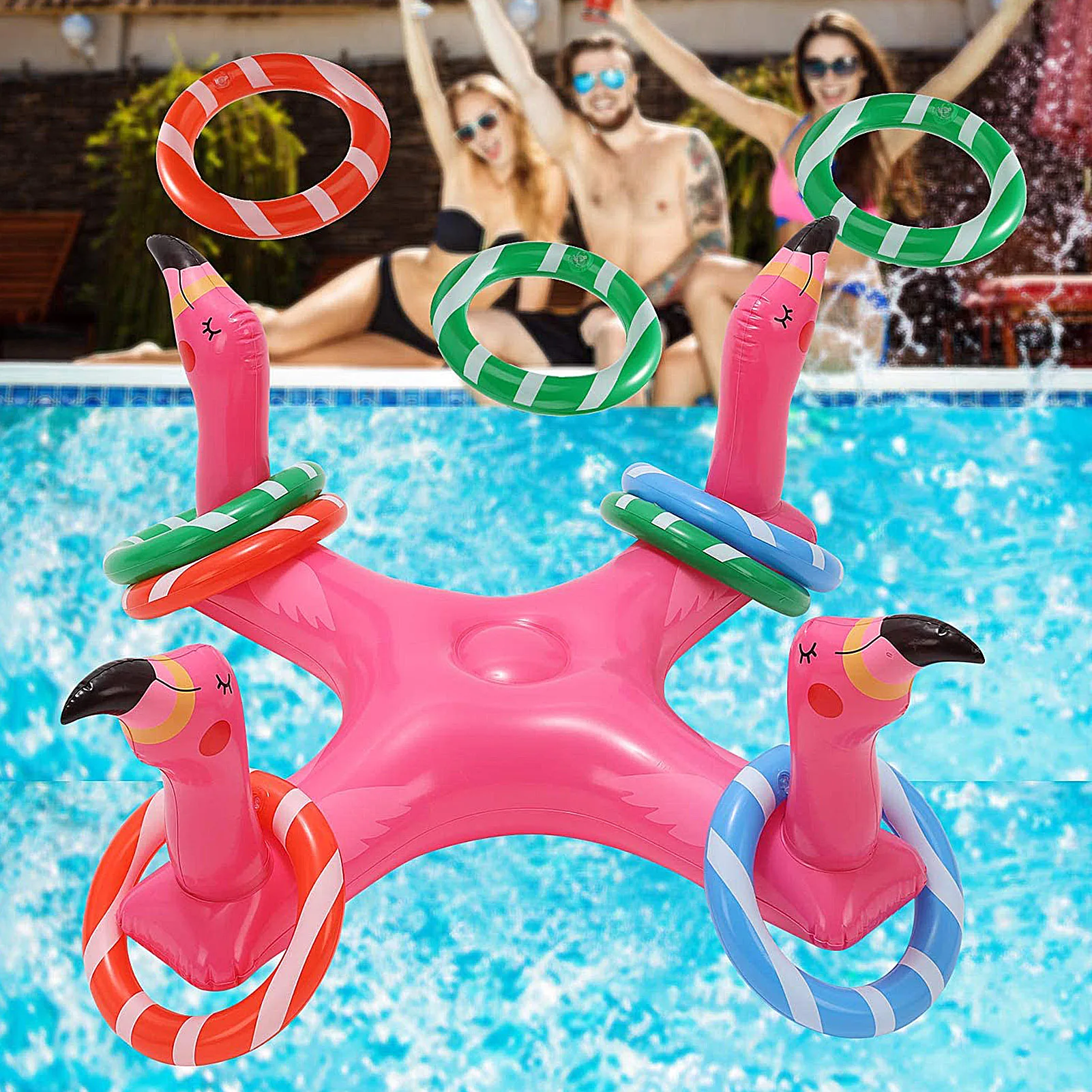 

PVC Inflatable Flamingo Ring Toss Game Set Floating Pool Toys Beach Party Supplies Party Ice Bar Travel Outdoor Swimming Pool
