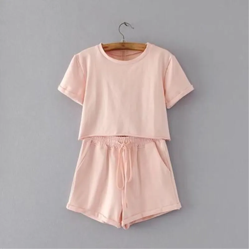 Женский укороченный топ с высокой талией комплект из двух предметов розовый