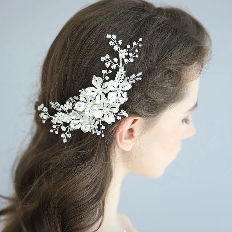 Нежные цветочные свадебные зажимы для волос гребень античный серебряный