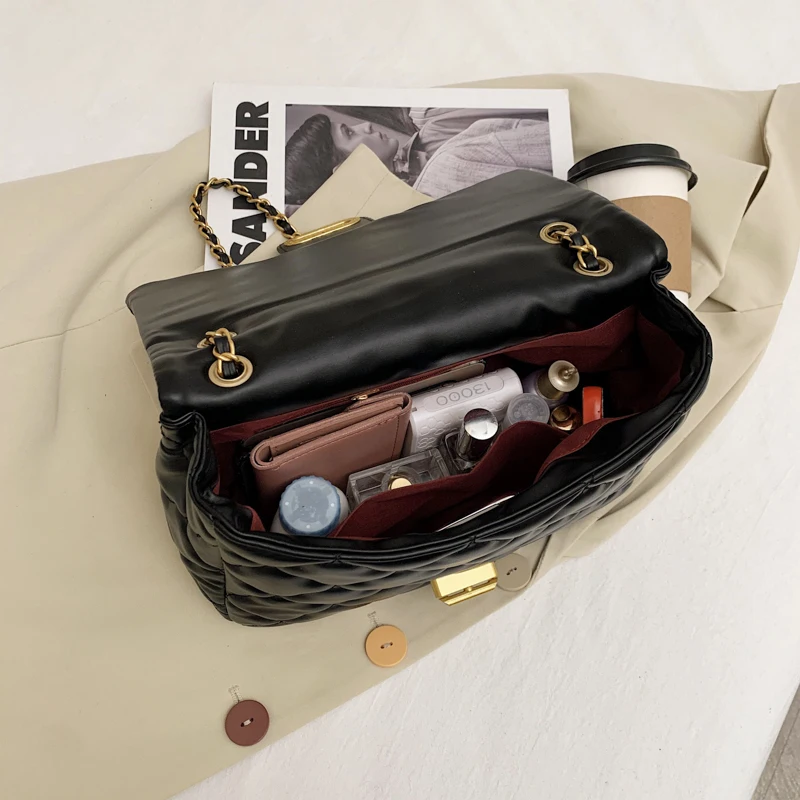 

Diamond Lattice Lock Square Handbag for Women 2020 Luxury PU Solid Color Chain Shoulder Bag Female Portable Leather Diagonal Bag