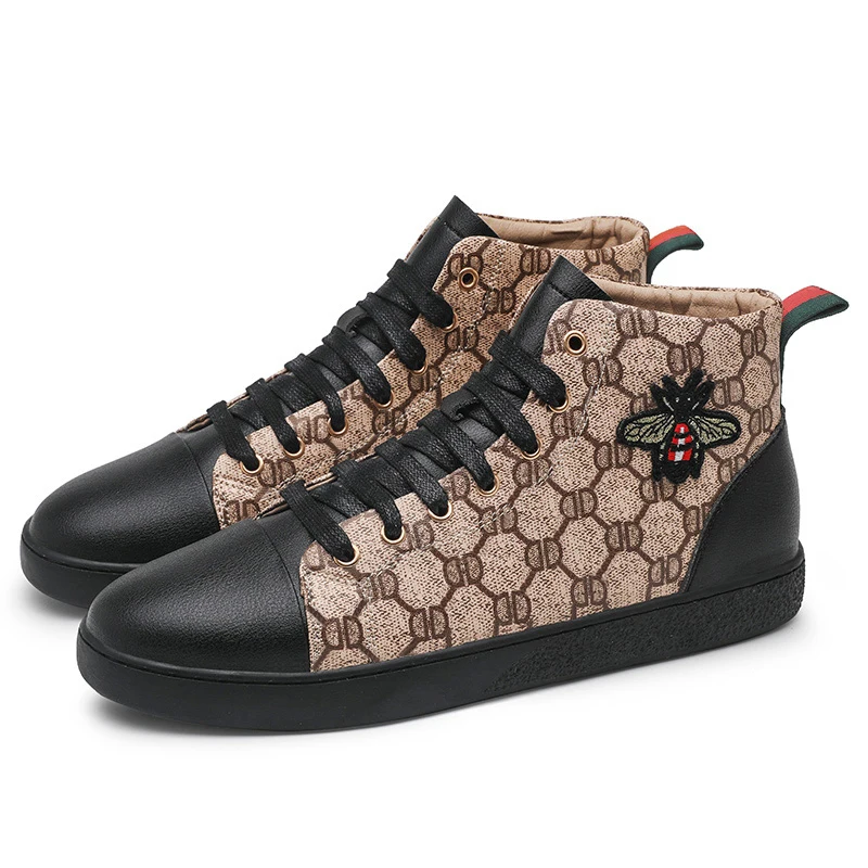

Men's casual flat shoes 2021 high quality luxury small bee printing high tube designer men's shoes fashionable and comfortable