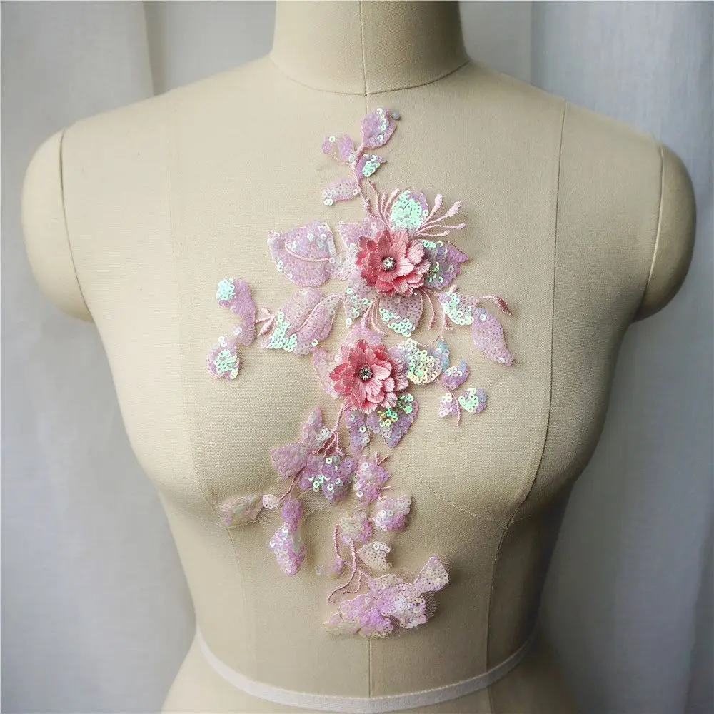 Кружевной 3D цветок с блестками черный белый красный розовый стразы вышивкой