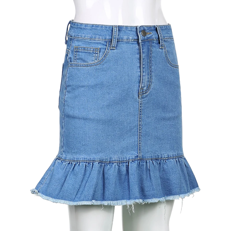 

Rockmore Harajuku Denim Mini Skirts Women Y2K Fashion Streetwear Summer Skirt High Waist Pleated Ruffles Cute Shorts Skirts 2021
