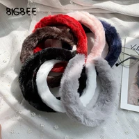 fine winter headbands for women headwear hairbands turban cute solid color rabbit fur headband sweet scrunchies hair accessories
