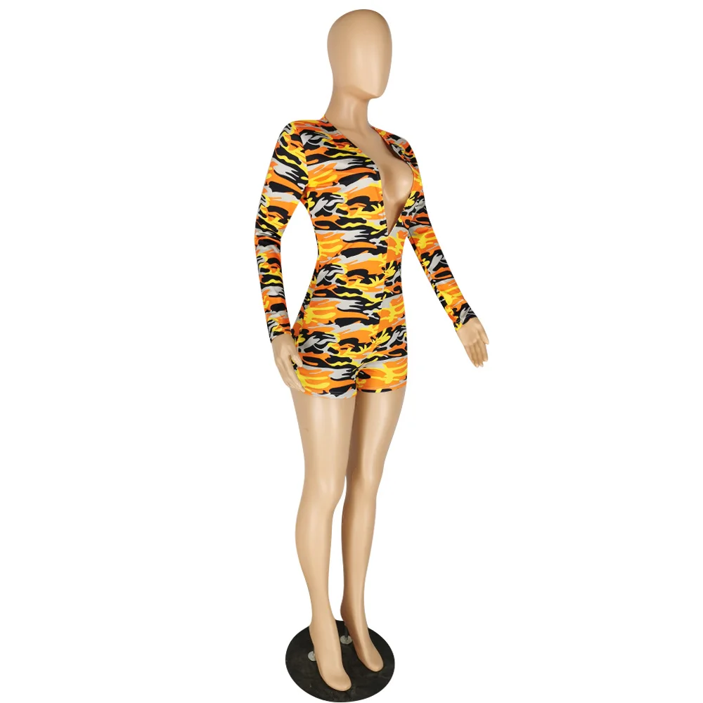 2020 Для женщин Летние Боди облегающий силуэт сексуальная с камуфляжным принтом