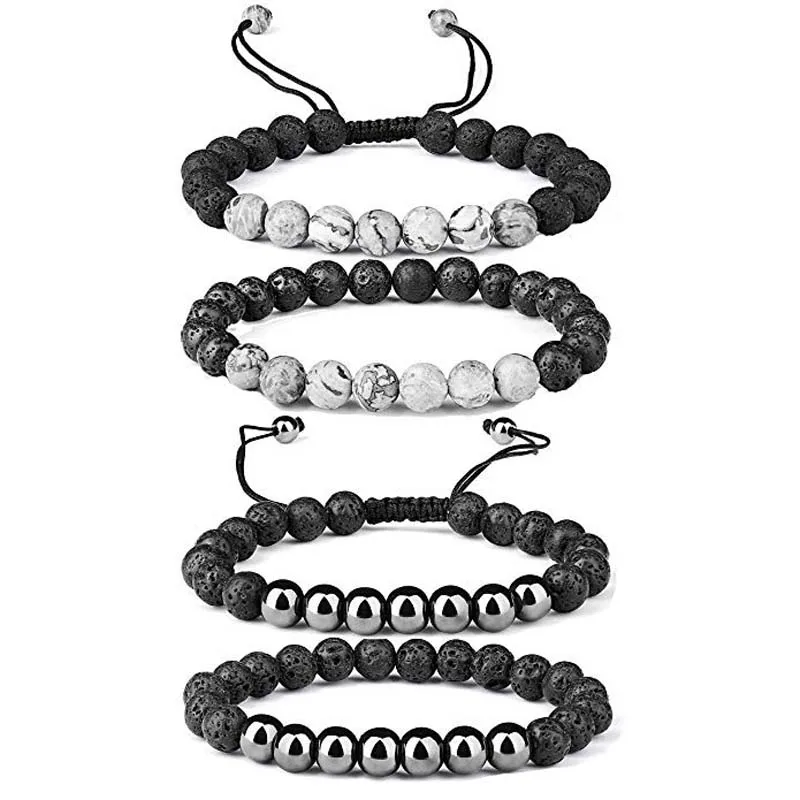 

4Pcs Lava Bracelet Natural Stone Diffuser Aromatherapy Yoga Bracelets Set