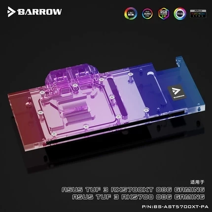 Водяной блок Barrow с полным покрытием графического процессора для ASUS TUF 3 5700XT /5700 O8G