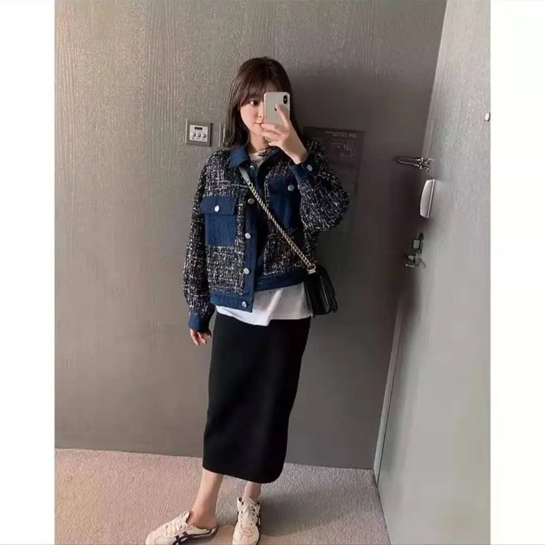 Изящное популярное джинсовое пальто женская короткая Свободная куртка модная