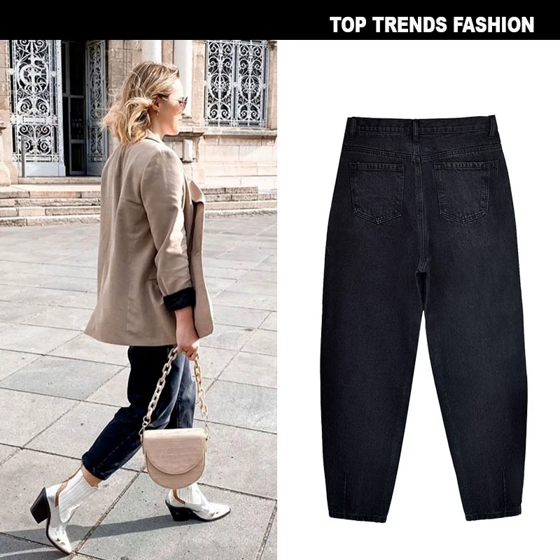 

European and American Spring and Autumn Women's High Waist Loose Ladies Denim Pants Fashion Street Tight Pocket Pants 2021