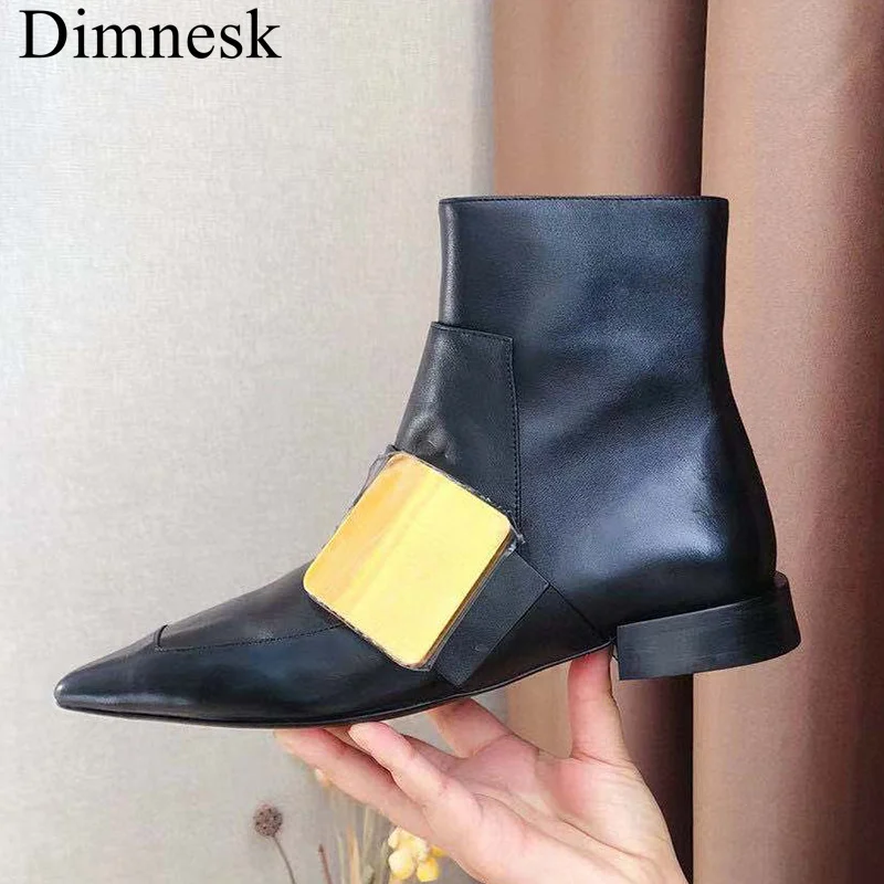 

Runway Low Heel Chelsea Boots Women Pointed Toe Soft Real Leather Metal Decor Autumn Shoes Mixed Color Short Boots Female 2021