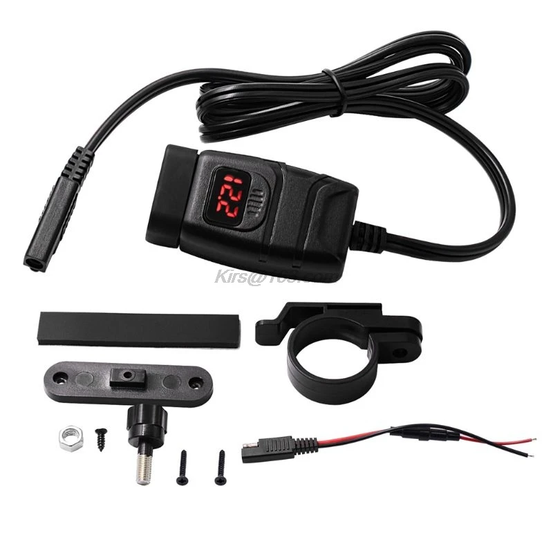 

12V SAE To USB Adapter with Voltmeter ON OFF Switch Motorcycle Quick Disconnect Plug with Waterproof Dual QC3.0 USB Fast Charger