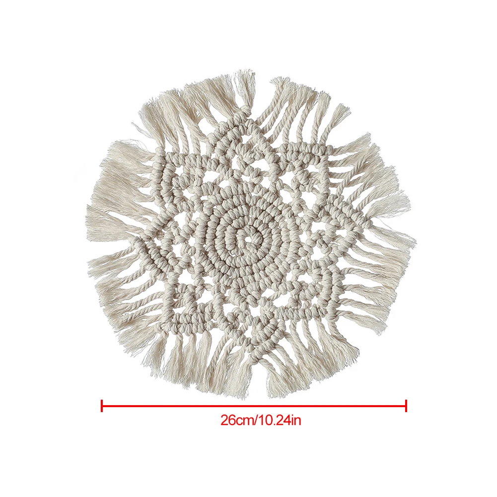 

Europe Macrame Cup Pad Bohemia Tablecloth Table Mat Pure Handmade Cotton Braid Non-slip Insulation Mats For Kitchen