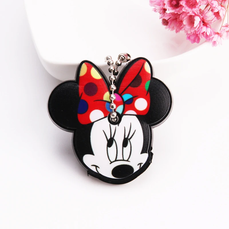 Cartoon Anime Cute Key Cover Cap Silicone Mickey Stitch Bear Keychain Women Gift Owl Porte Clef Minne Key Chain - Цвет: A01