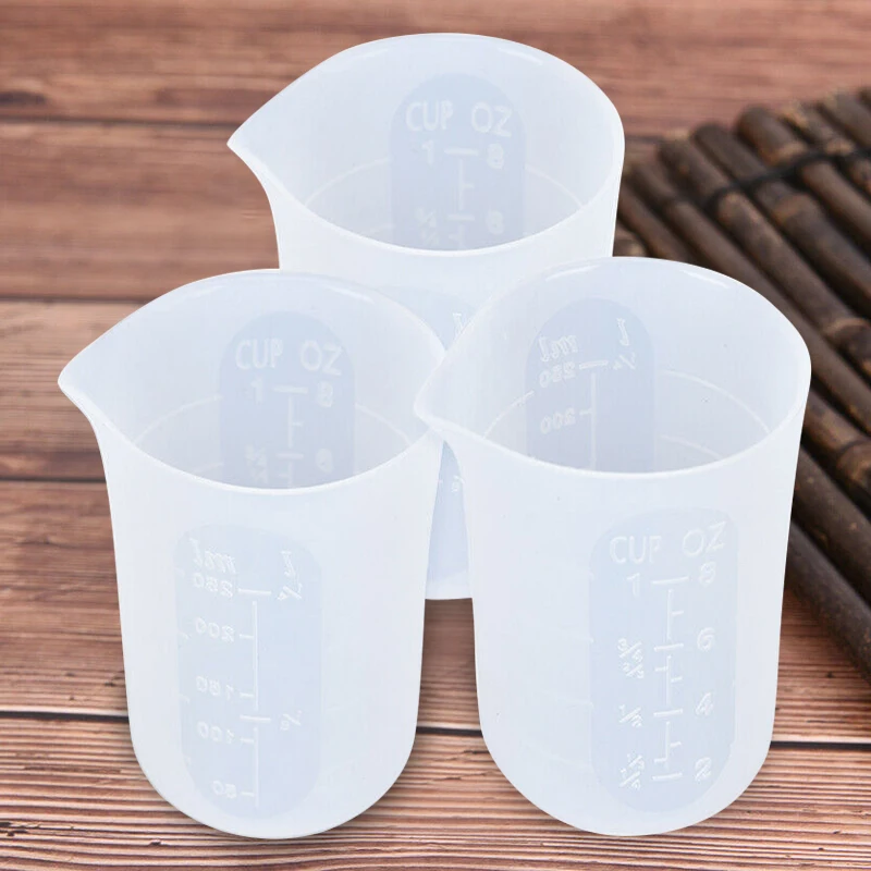 

3PCS 250ml Silicone Measuring Cup Resin Expoy Mould With Clear Scales DIY Kitchen Measuring Tool Transparent Measuring Mixed Cup