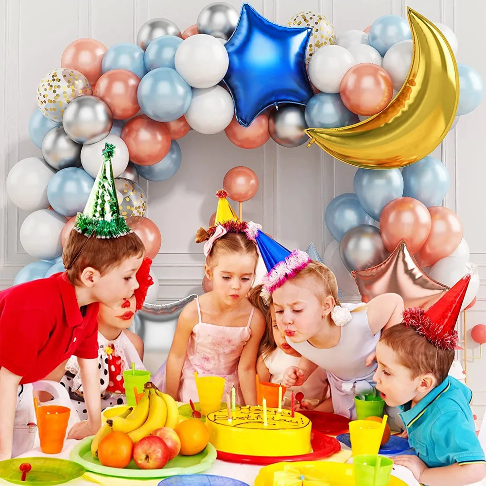 Guirnalda de globos de color blanco y azul claro, Kit de arco de luna y estrella, globos de aluminio para boda, Baby Shower, decoraci&oacute;n de fiesta de cumplea&ntilde;os, 83 piezas-2