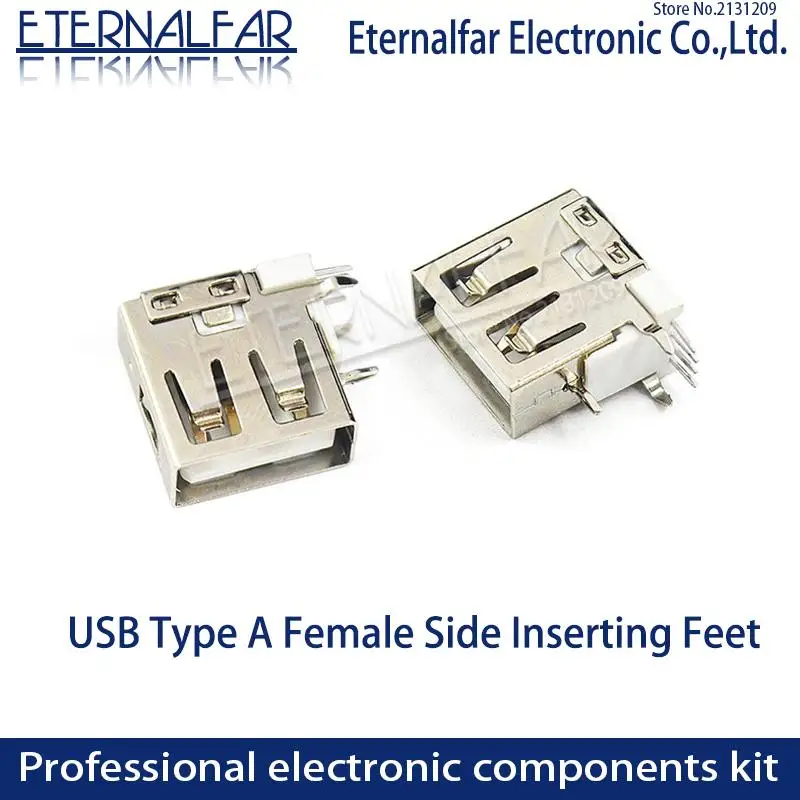 USB 2 0 Тип A гнездовой 5 контактный DIP короткий корпус боковая вставка изогнутая