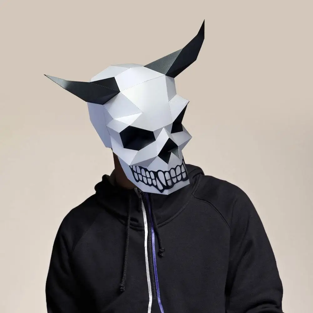Бумажная маска 3d рогатый череп костюм косплей сделай сам бумажная модели