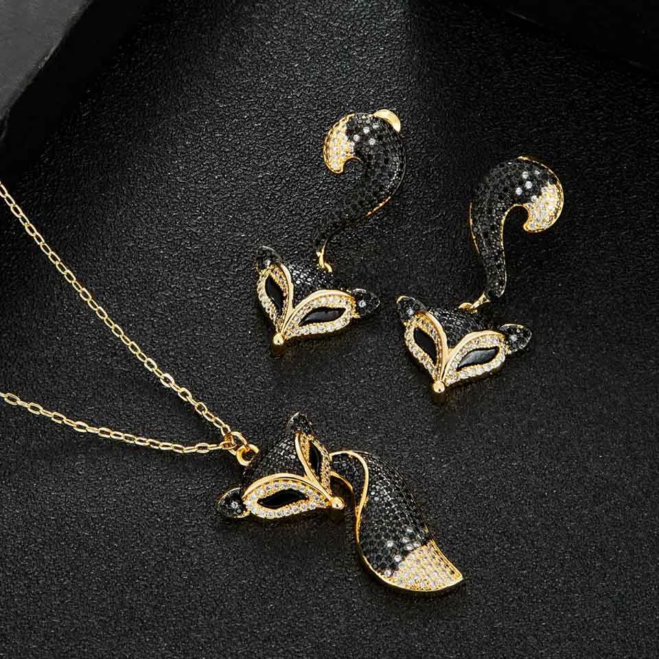 

Женское Модное Новое ожерелье из Дубая в форме золотой лисы с серьгами, комплект ювелирных изделий, подвеска с цепочкой, комплект с ушами