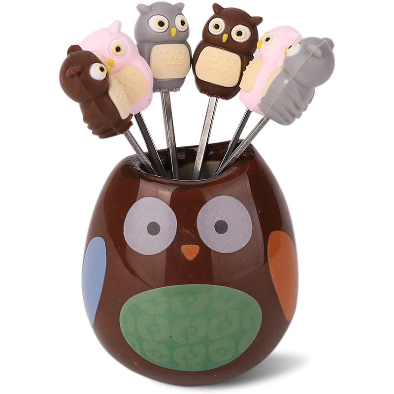 6 шт./комплект вилки из нержавеющей стали с изображением совы и фруктов для детей