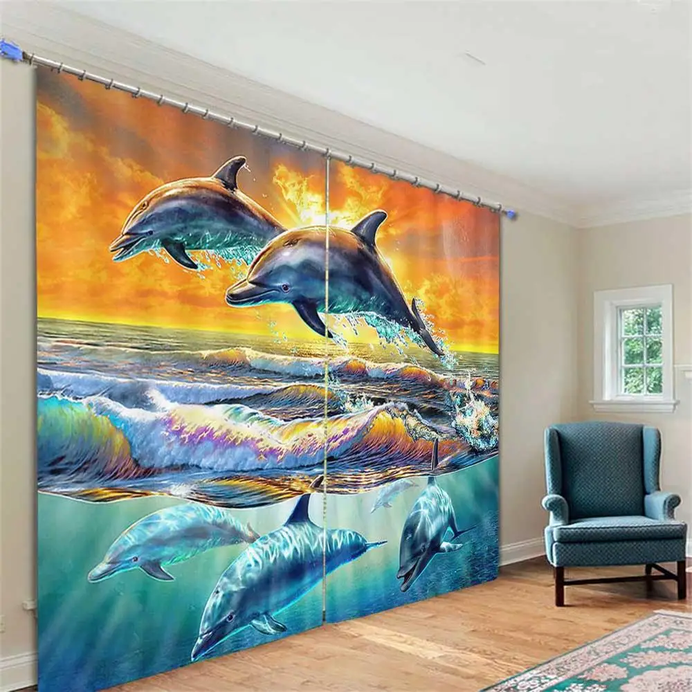

Пользовательские Море Дельфин затемненные шторы используется для гостиной спальни дома и сада Топ продавец высота окна шторы