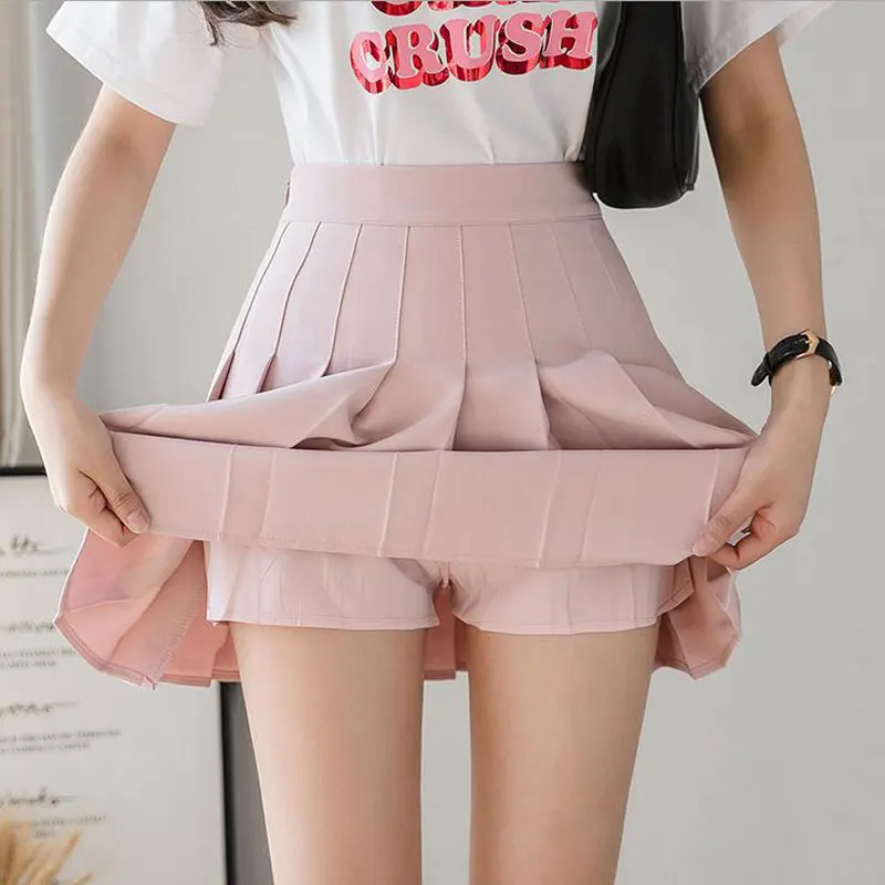 

Осень 2021, Корейская юбка, шорты, Женская пикантная мини-юбка с высокой талией, школьная короткая плиссированная Милая японская розовая юбка,...