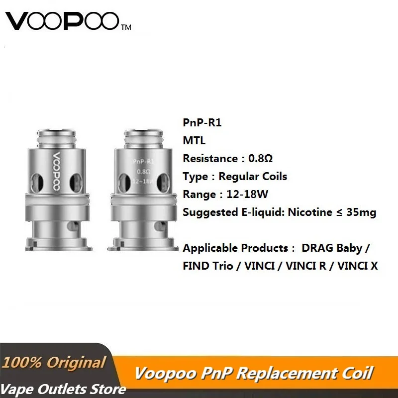 

5pcs/pack VOOPOO PnP Vape Coil Head Pnp-M2 Pnp-R1 Pnp-C1 PnP-VM1 Mesh PnP-R1 Mesh PnP RBA for VINCI R VINCI Mod Drag Baby trio