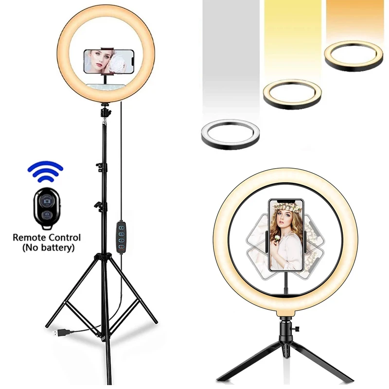 Светодиодная кольцесветильник лампа для селфи с регулируемым штативом и