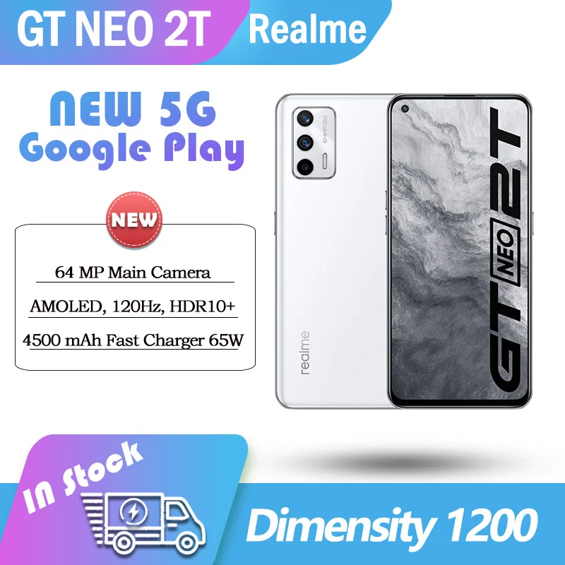 Ceny Globalny Rom Realme GT Neo 2T 5G Google Inteligentny Telefon Dimensity 1200 AI 64Mp Aparat 4500mAh 65W Flash Changer NFC Super AMOLED 120