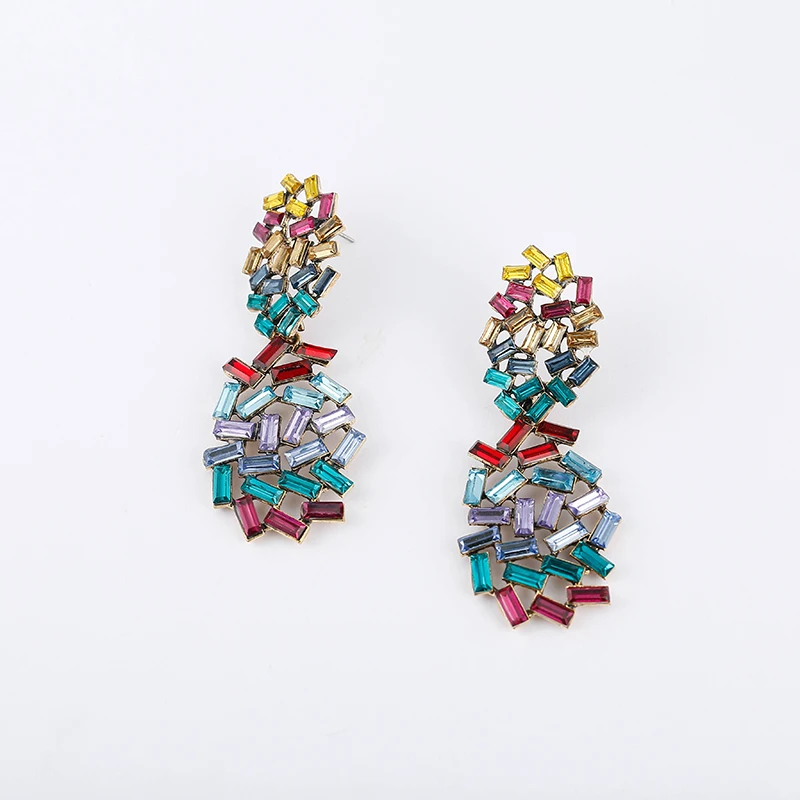 Женские серьги подвески со стразами Yhpup Разноцветные с геометрическим
