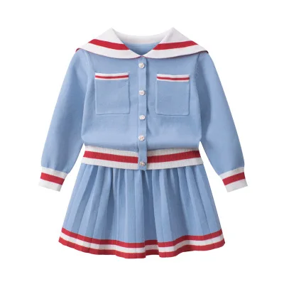 

2020 Autumn and Winter Children's Clothing New Girls Fashion Korean Knit Sweater Sets Wholesale Korean Skirt Sweater Set 2-8Y