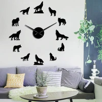 different wolf pose diy wall clock modern howling wolf frameless wall hanging watch wildlife animal giant 3d mirror wall sticker