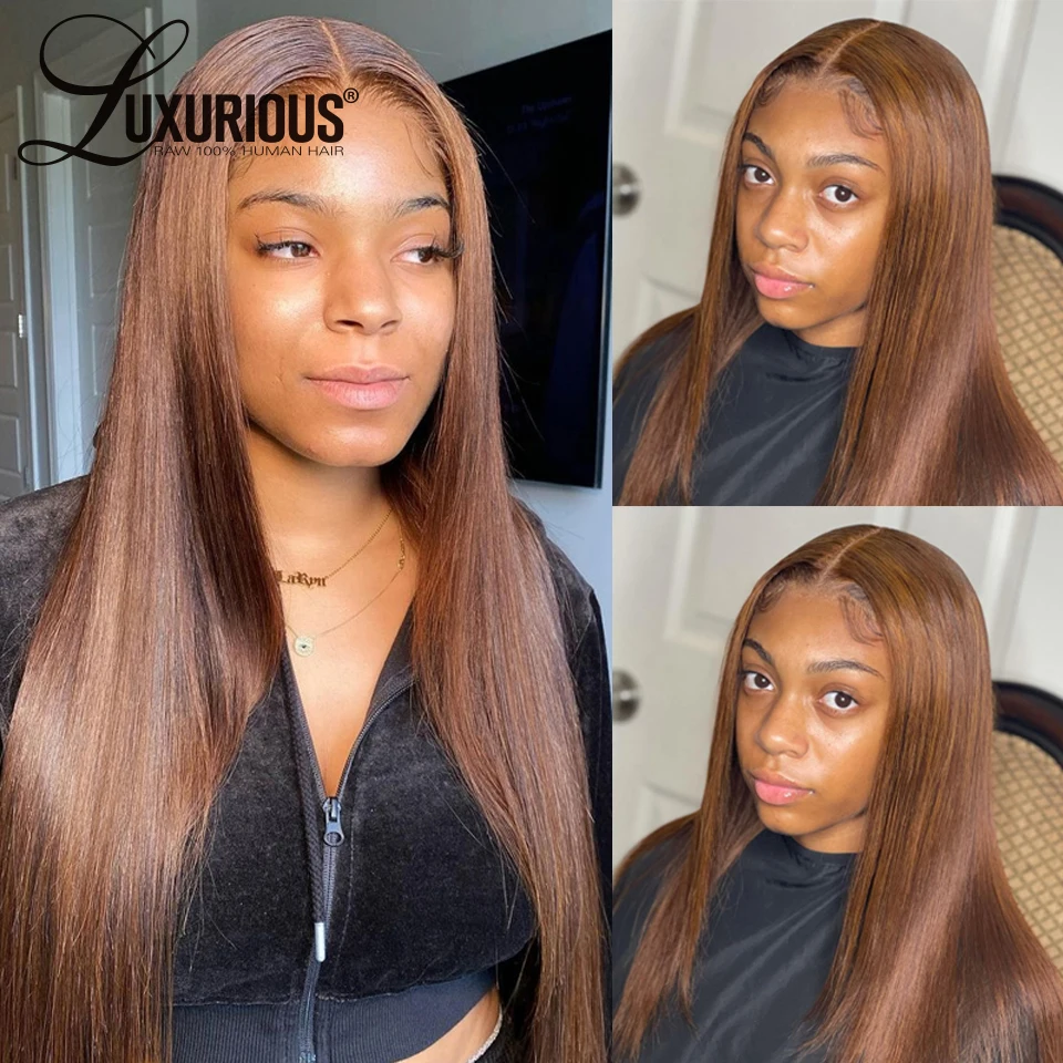 

#4 коричневый объемный волнистый кружевной передний парик бразильские 30-дюймовые кружевные парики 13х4 прямые коричневые цветные кружевные ...