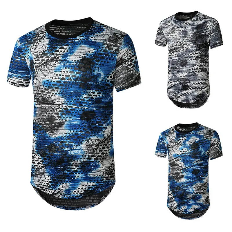 

Men's brand new summer Hawaiian Vacation personalized fashion Business Hip hop casual ripped short sleeve t shirt men streetwear