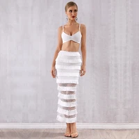 sesidy summer women bodycon bandage sets vestidos 2 two pieces set spaghetti strap top tassels celebrity evening party dress