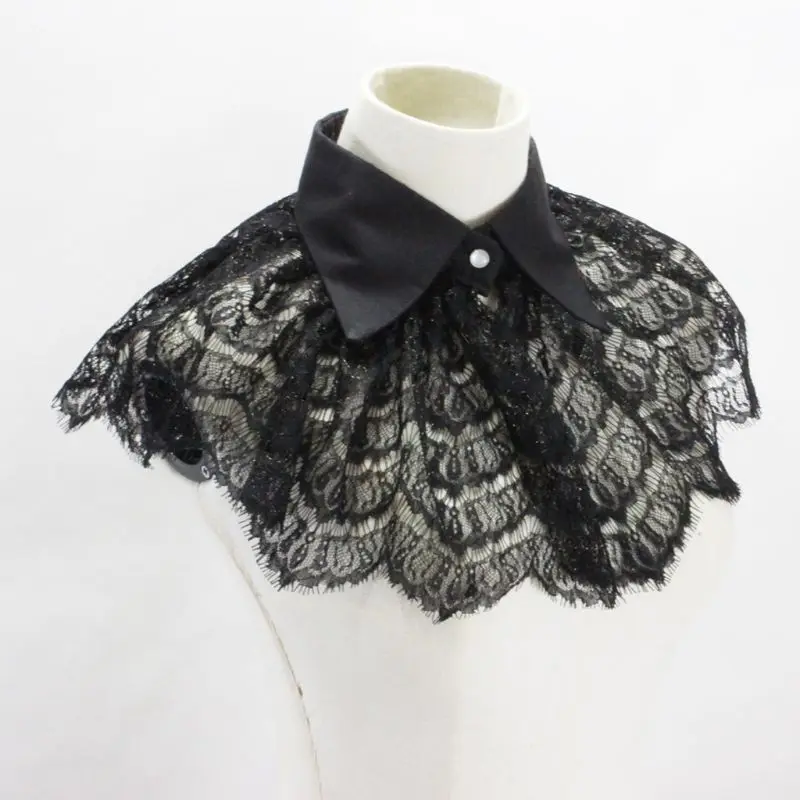 

Women Retro Crochet Floral Lace Fake Collar Pointed Lapel Detachable Half Shirt