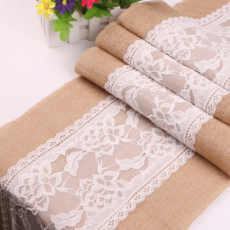 

Wedding Decor Natural Lace Jute BurlapTable Runner Table Skirt Home Party Banquet Event Supply Dining Table Runners Modern
