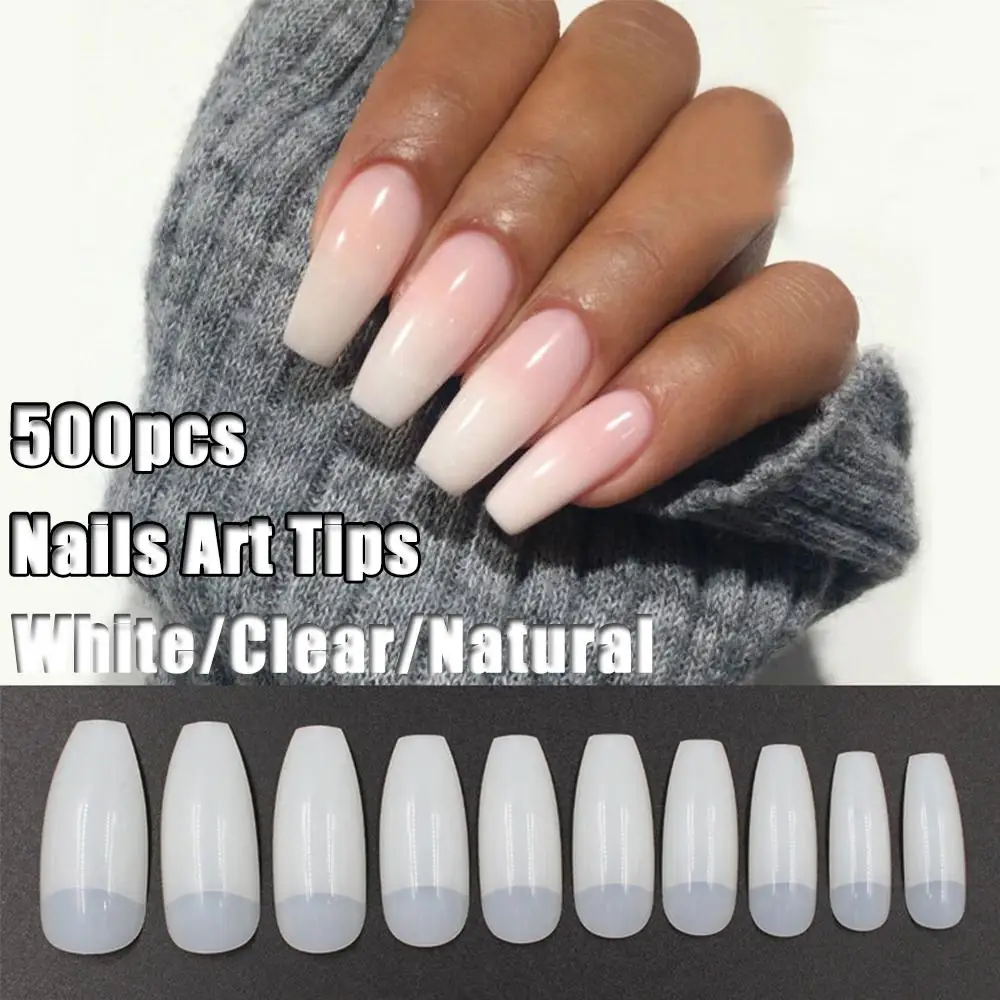 500 шт. Длинные накладные ногти в форме балерины белый/прозрачный/натуральный гроб